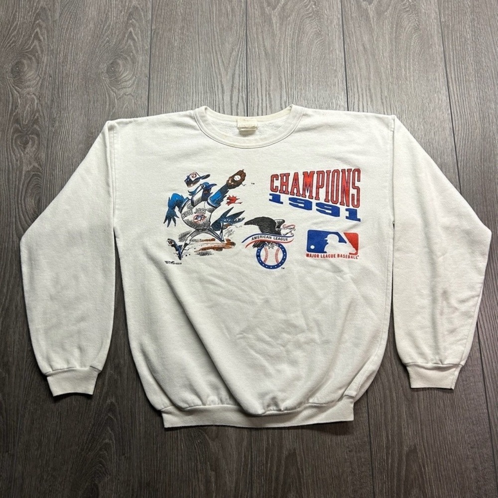 Vintage 1991 Toronto Blue Jays Champions Sweatshirt White Ravens Athletic Small